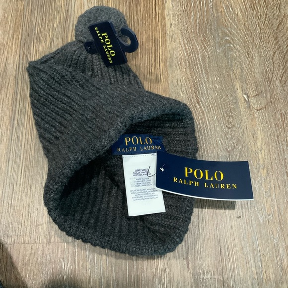 RALPH LAUREN POLO Winter Wool Ski POM POM BIG PONY HAT Gray - Picture 5 of 5